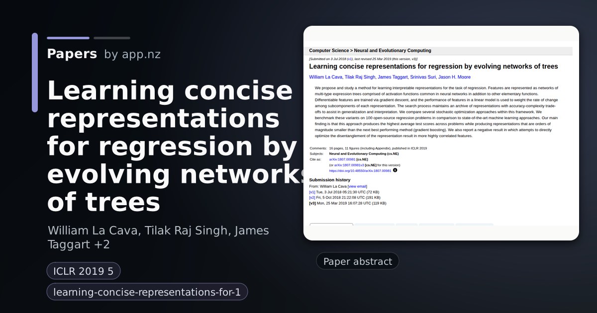 Learning concise representations for regression by evolving networks of ...