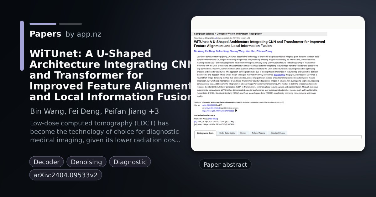 WiTUnet: A U-Shaped Architecture Integrating CNN and Transformer for ...